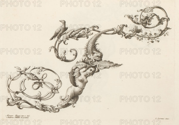 Ornamental letter F, Ornamental alphabet, Alfabeto di lettere inizial, print, album page, decorated