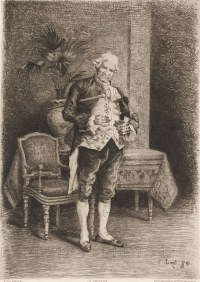 Standing man with snuffbox, Le priseur, L'eau-forte en 1881, French etchings from 1881, print,