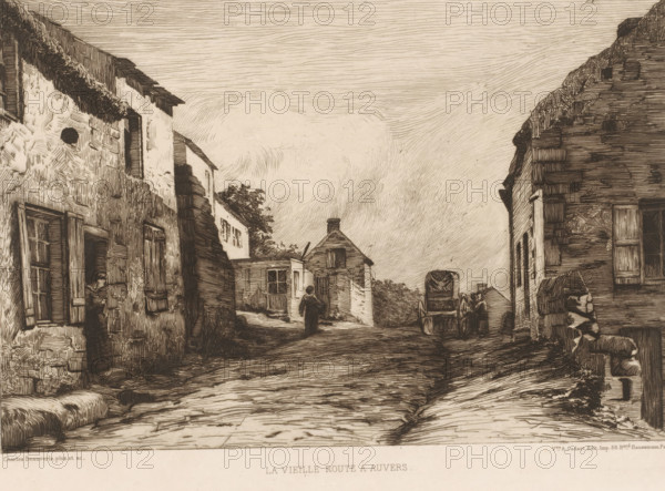 La vieille route à Auvers, Village view, French etchings from 1881, L'eau-forte en 1881, print,