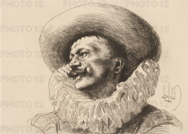 Head of a man with a hat and collar, French etchings from 1881, L'eau-forte en 1881, print, Series
