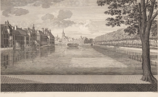 View of the Hofvijver in The Hague, Plan XI, Description of a general graphometer, print, album