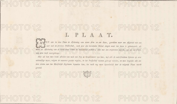 I. Plate, Explanation of a leg, arm and two hands, Description of a general graphometer, album