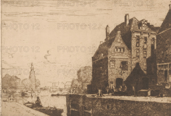Sint Antoniesluis, Amsterdam, print, Right the Gosler House., printmaker: Cornelis Vreedenburgh,
