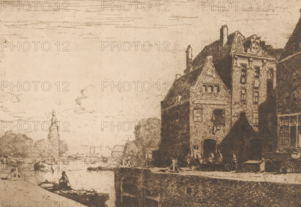 Sint Antoniesluis, Amsterdam, print, Right the Gosler House., printmaker: Cornelis Vreedenburgh,