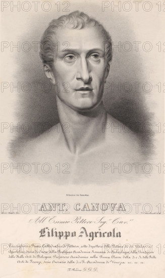 Portrait of artist Antonio Canova, print, printmaker: Ferdinando Rondoni, Rome, after sculpture by