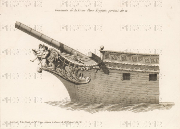 Ornements de la proue d'une frégate, portant du 12, Prow and figurehead of a frigate, Ornements de