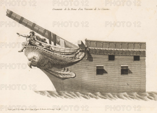 Ornements de la proue d'un vaisseau de 50 canons, Prow and figurehead of a sailing ship with 50