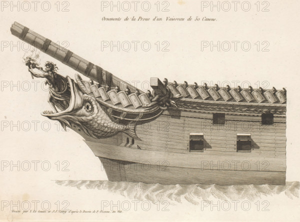 Prow and figurehead of a sailing ship with 50 guns, Ornements de la proue d'un vaisseau de 50