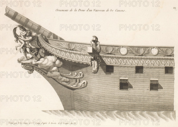 Prow and figurehead of a sailing ship, Ornements de la proue d'un vaisseau de 80 canons, Ornements