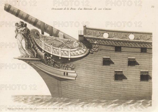 Prow and figurehead of a sailing ship, Ornements de la proue d'un vaisseau de 100 canons, Bow
