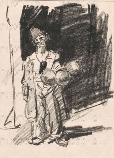 Clown with balloons, print, printmaker: Isaac Israels (signed by artist), 1895 - 1934, paper,