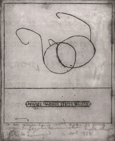 Princess Marijke's first pair of glasses, print, Glasses. Text in frame: Princess Marijke's first