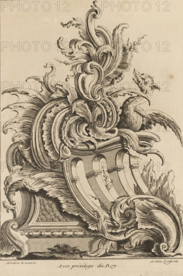 Rocaille with dragon, First series of rocaille and serrated ornaments, Premier Livre de forme
