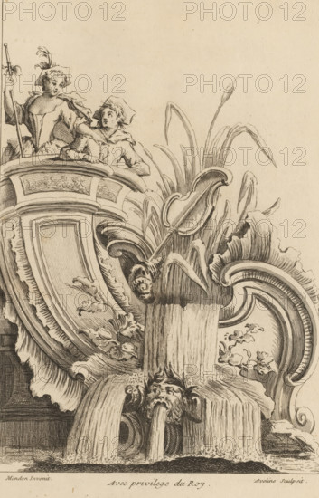 Rocaille with waterfall and two shepherds, Rocaille with waterfall and two country folk (former
