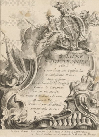 Title page with war trophies and coat of arms, Series of trophies, Livre de Trophée, print, album