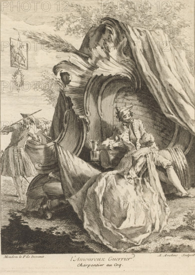 L'Amoureux Guerrier, Rocaille with soldier and young woman, Third series of rocailles and serrated