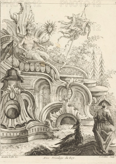 Rocaille with multi-faceted god, Fourth series of rocailles, figures and Chinese dragons, Quatrième