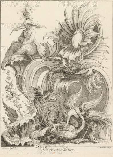 Rocaille with fantasy birds, Quatrième Livre de Formes ornées de Rocailles, et Dragons Chinois,