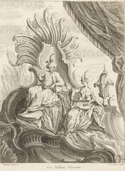 The Favorite Sultan, Rocaille with enthroned sultan, Cinquieme Livre de Figures et Ornements