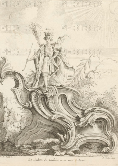 Rocaille with sultan with a woman, Le Sultan de Lachine, avec une Esclave, Cinquieme Livre de