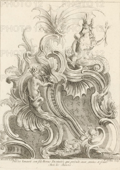 Puzza tenant son fils Horus Divinitéz qui préside aux grains et fruits, Rocaille with three gods,