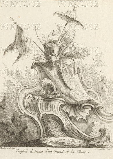 Rocaille with war trophy, Trophée d'Armes d'un Grand de la Chine, Fifth series with Chinese figures