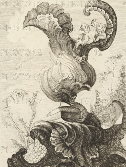 Ornamental vase with seed beads and putti, Series with seed beads and vases, Nouveau Livre de forme