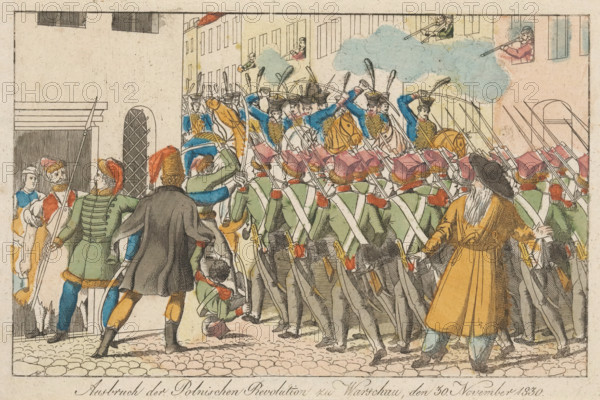 Breakout of the Polish Revolution in Warsaw, November 30, 1830, November Uprising, print, Outbreak