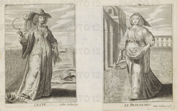 L' Este, Summer, The Four Seasons, print, album page, A richly dressed woman with a feathered hat