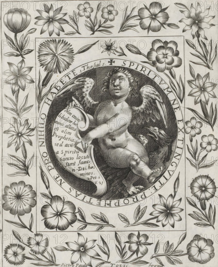 Angel with banner, Imagini Gentilissime delle dodici Sibille, print, album page, An angel pointing