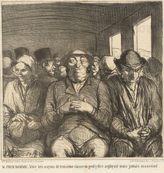 People side by side in a train carriage, M. Prud'homme - Vive les wagons de troisième classe,