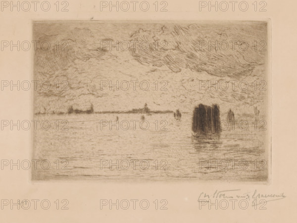 View of the Venice Lagoon with mooring post, print, number: '298', printmaker: Carel Nicolaas Storm