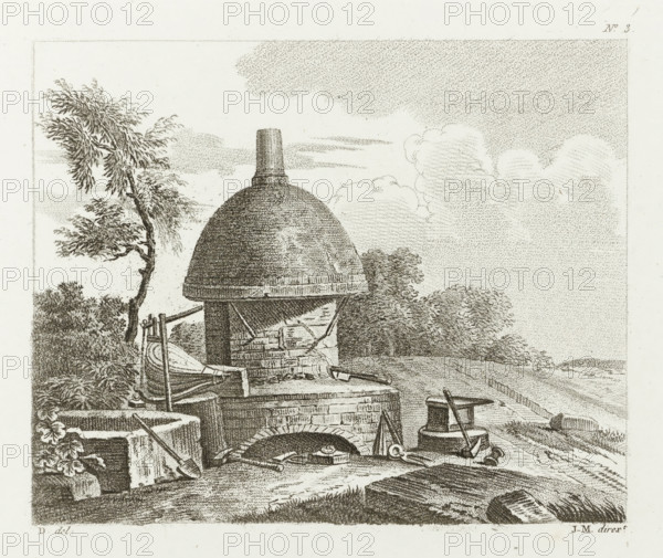 Oven with bellows, anvil and tools in the open air, Drawing examples, first writing, I.er cahier