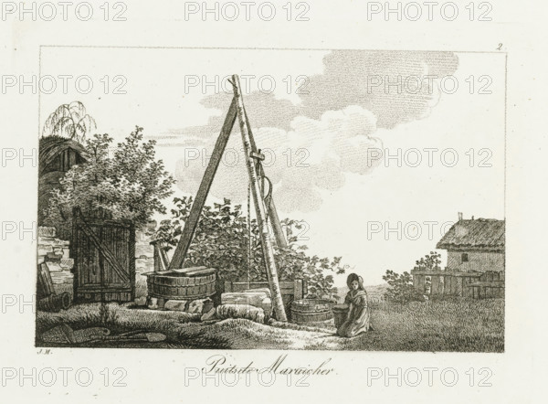 Maraicher's Well, Kneeling Woman by a Well, Irish Cahier Petites Etudes, Small Drawing Examples,