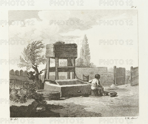 Boy with a bucket by a well or drinking trough, 2nd cahier d'études, Drawing examples, second