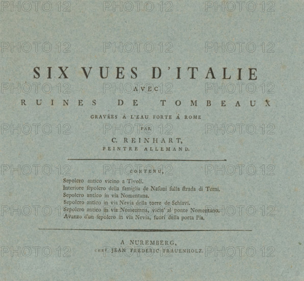 Six views of Italy with tomb walls, Title print for a series of landscapes, Painterly-radiated