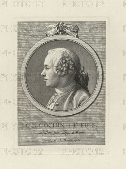 Portrait of Charles Nicolas Cochin II, CN Cochin le fils., print, printmaker: Jean Daullé, France,
