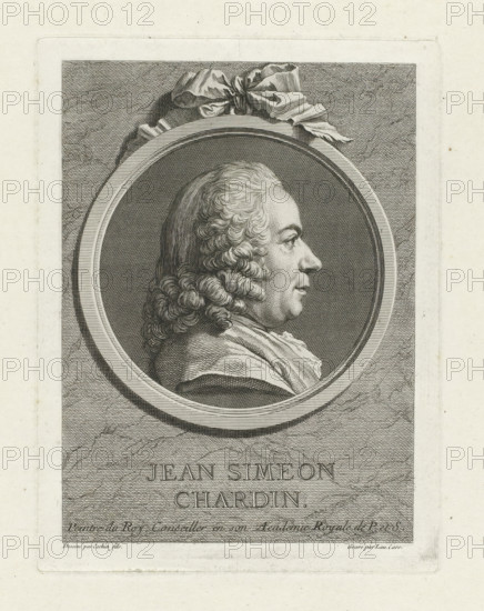 Jean Simeon Chardin, Portrait of Jean Baptiste Siméon Chardin, print, Bust and profile to the