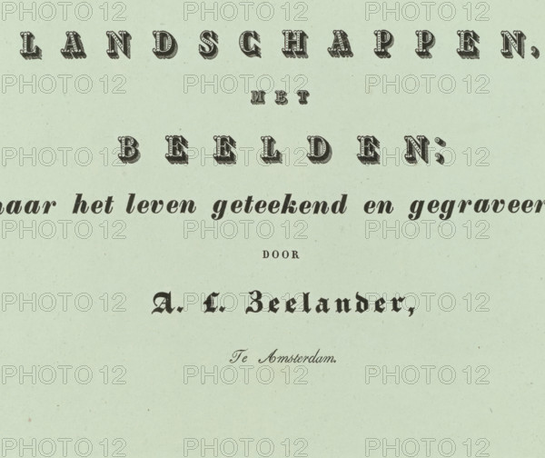Text sheet for a series of landscapes by Abraham Lion Zeelander, Six landscapes, with images drawn