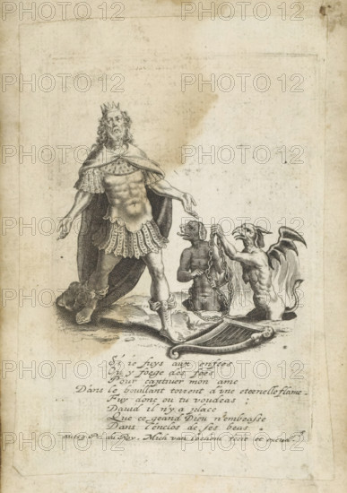 David and two hellish monsters, David Profugus, David disgracié, print, album page, Series number,