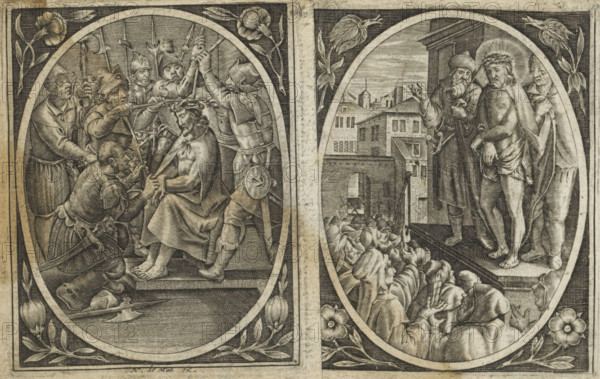 Christ shown to the people, Passion of Christ, print, album page, Pontius Pilate shows the