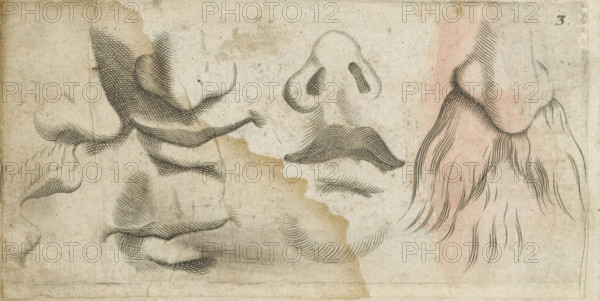 Four noses and five mouths, print, album page, Series number, 3, Four noses and five mouths. On the