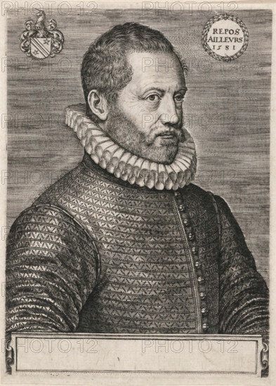 Portrait of Filips van Marnix van Sint-Aldegonde, print, One of three portraits mounted on an