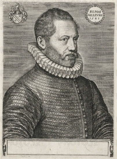 Jan van Gorp (Becanus), print, One of three portraits mounted on an 18th-century(?) album page.,