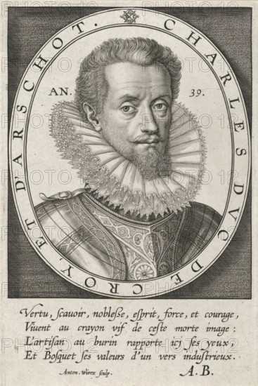 Portrait of Charles de Croy, Duke of Aarschot, print, One of three portraits mounted on an