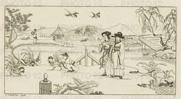 Landscape with spectators at a cockfight, Newly invented Chinese, drawn with great difficulty and