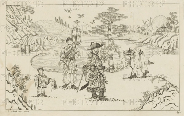 Four Chinese figures in a landscape, New invented Chinese drawn with great difficulty and brought