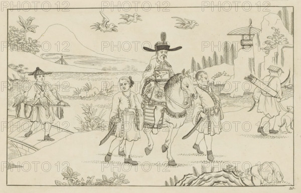 Chinese gentleman on horseback hunting birds, New invented Chinese figures drawn with great