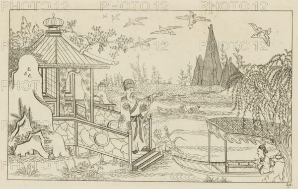 Chinese gentleman on a jetty by the water, New invented Chinese figures drawn with great difficulty