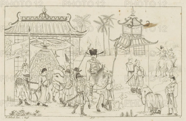 Chinese prince proceeds in procession through a gate, Chinese hunting scenes, Newly invented